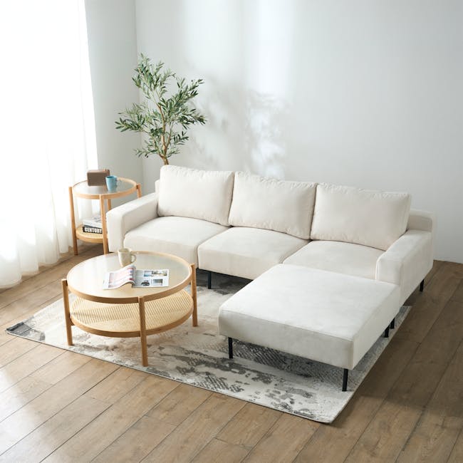 Lusa Left Arm - Ivory (Pet Friendly) - 4 - Minimalist living room, modern furniture, white walls, natural light, wooden