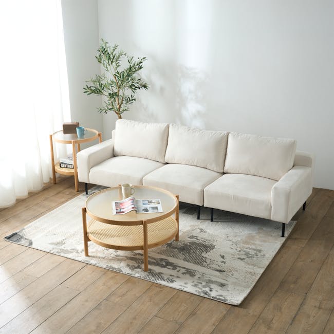 Lusa Left Arm - Ivory (Pet Friendly) - 3 - Minimalist living room, modern furniture, white walls, natural light, wooden