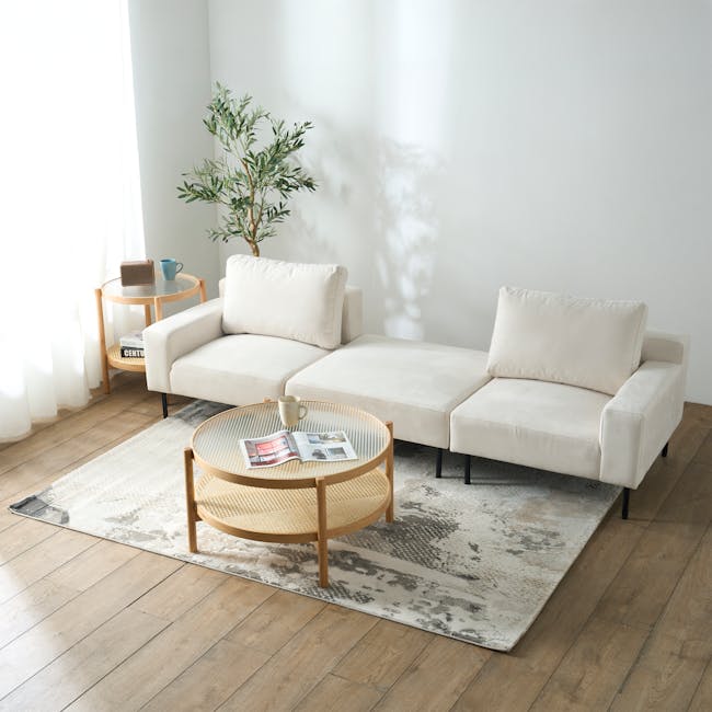 Lusa Left Arm - Ivory (Pet Friendly) - 5 - Minimalist living room, modern furniture, white walls, natural light, cozy