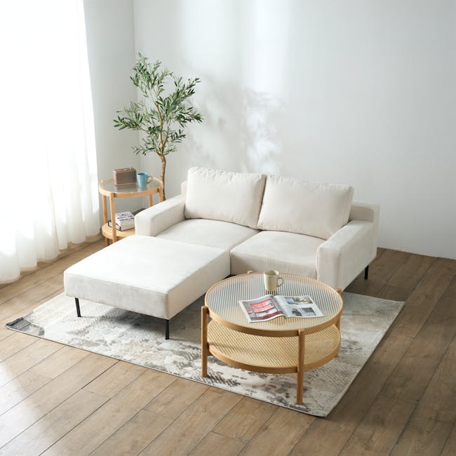 Lusa Left Arm - Ivory (Pet Friendly) - 7 - Minimalist living room, modern furniture, white walls, natural light, cozy