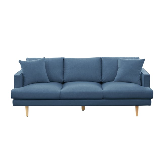 Declan 3 Seater Sofa - Walnut, Blue - 14 - Modern blue sofa with wooden legs, minimalist design, comfortable cushions, clean