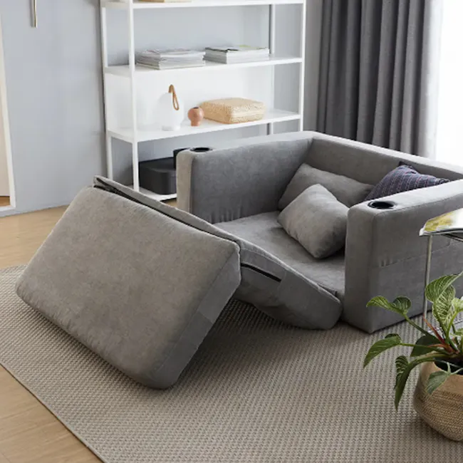Holmes 1 Seater Sofa Bed - Grey (Eco Clean Fabric) - 5 - Grey sofa with unique design, modern interior decor, minimalist