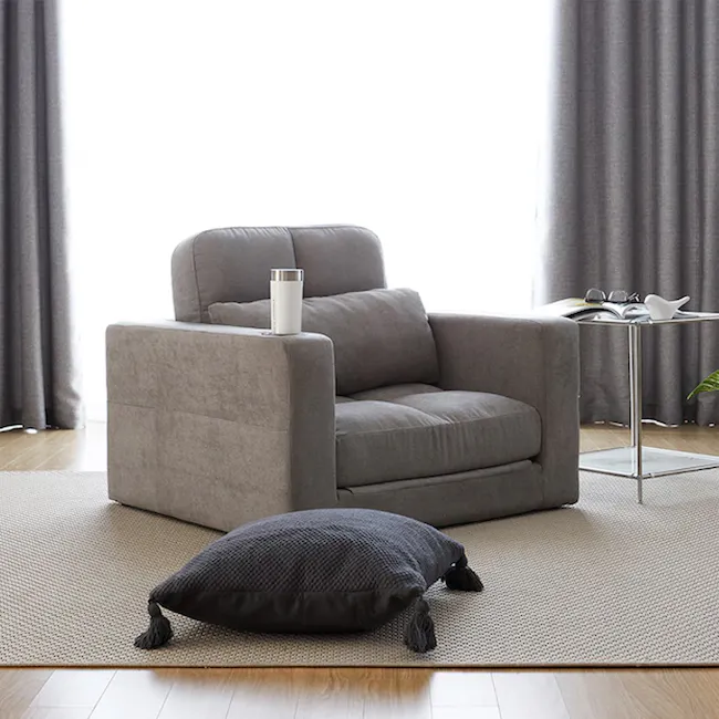 Holmes 1 Seater Sofa Bed - Grey (Eco Clean Fabric) - 3 - Grey upholstered armchair, modern living room, cozy seating, soft