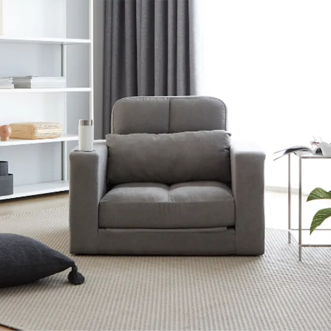 Holmes 1 Seater Sofa Bed - Grey (Eco Clean Fabric) - 4 - Grey upholstered armchair, minimalist design, cozy seating, modern
