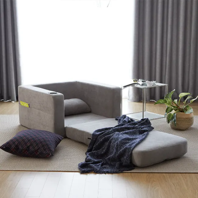 Holmes 1 Seater Sofa Bed - Grey (Eco Clean Fabric) - 2 - Modern minimalist living room, cozy seating area, gray sectional
