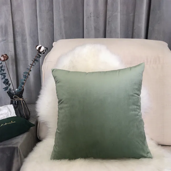 Alyssa Velvet Lumbar Cushion Cover - Jade - 2 - Green textured pillow, fluffy white fur, cozy seating, soft cushions