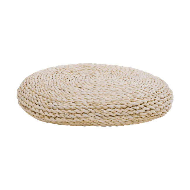 Ezra Floor Cushion - 4 - Bamboo woven stool, natural woven texture, light beige color, round shape, decorative item, outdoor