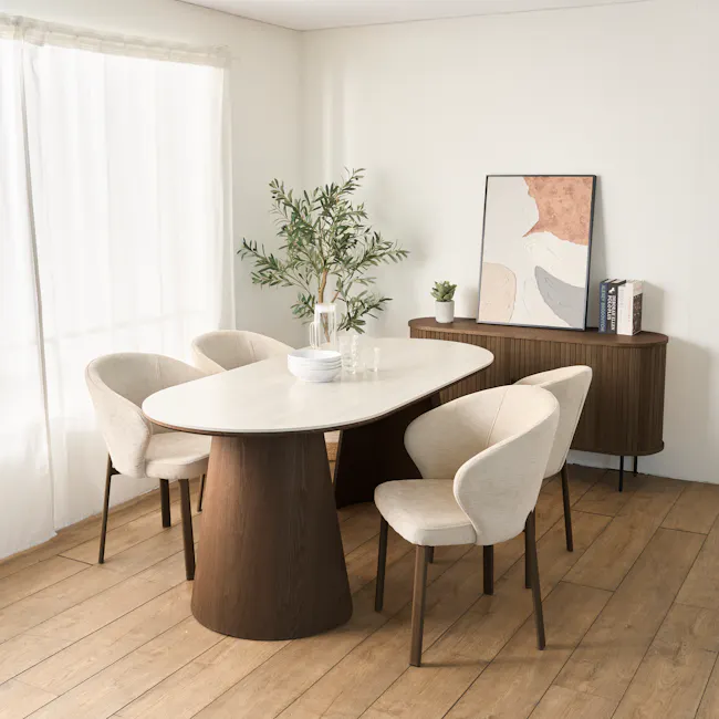 Apollo Dining Table 1.8m (Sintered Stone) with 6 Apollo Dining Armchairs - Walnut - 3