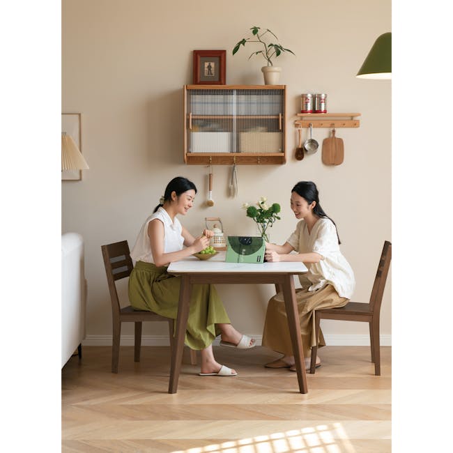 Nellie Dining Table 1.8m in Walnut (Sintered Stone) with 4 Rena Chairs in Walnut, White (Fabric) - 3
