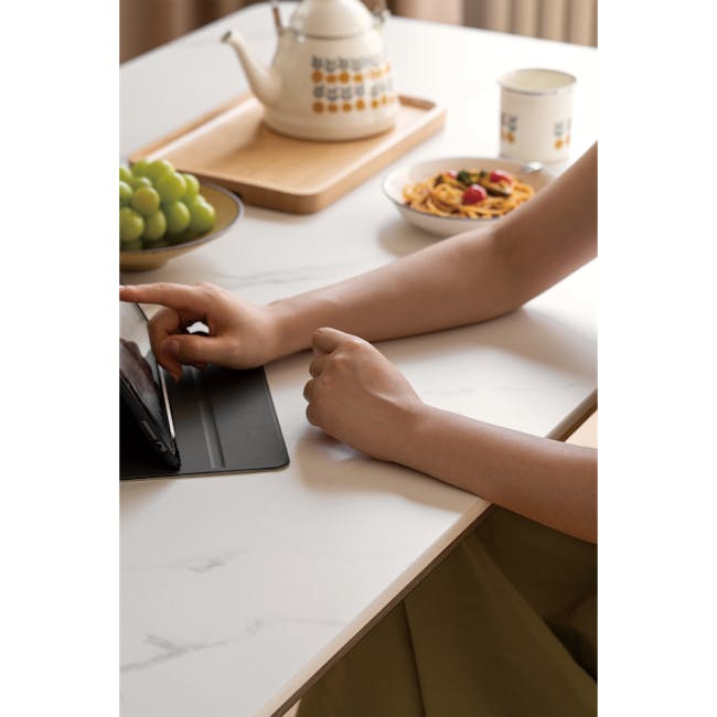 Nellie Dining Table 1.8m in Walnut (Sintered Stone) with 4 Rena Chairs in Walnut, White (Fabric) - 6