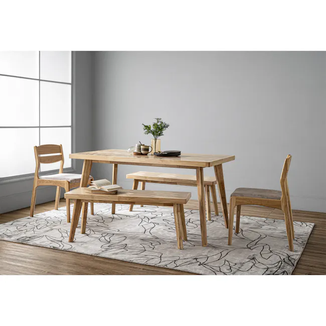 Lowell Dining Table 1.5m - 5 - Wooden dining table, minimalist design, natural wood finish, light gray walls, cozy room