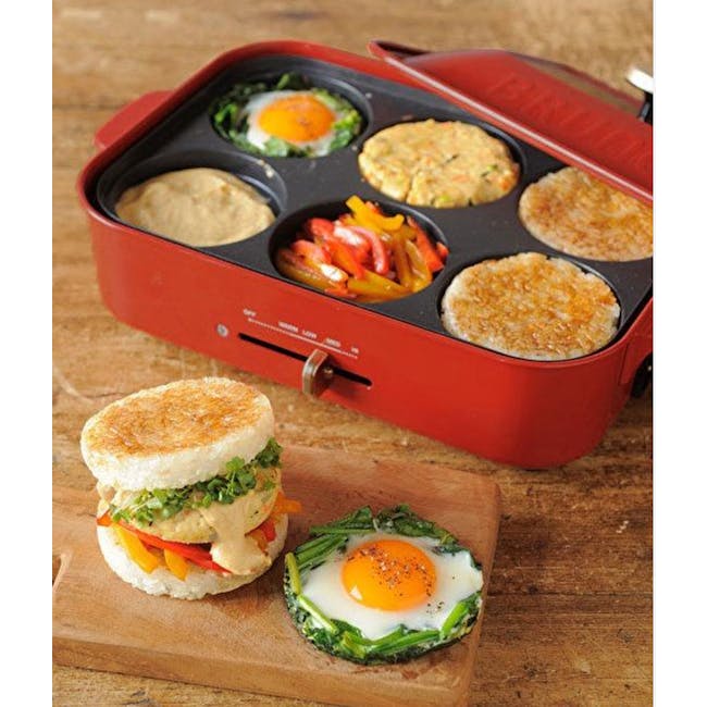 BRUNO Compact Multi Plate Attachment - 4 - Miniature sandwich, portable grill, colorful vegetables, fried egg, toasted