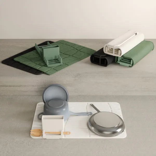 Room setting featuring Udry Ultra Dish Rack & Drying Mat - Sand