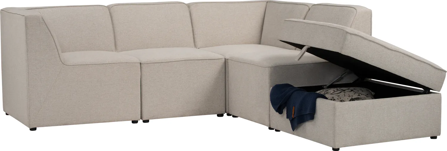 Tony Storage Ottoman - White - 10 - Modern beige sofa with sleek design, upholstered in high-quality fabric, features
