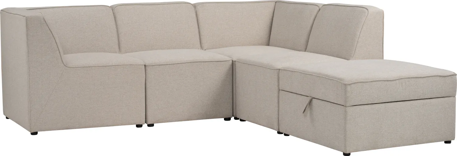 Tony Storage Ottoman - White - 9 - Cream upholstered sectional sofa, modern design, three-seater configuration, fabric