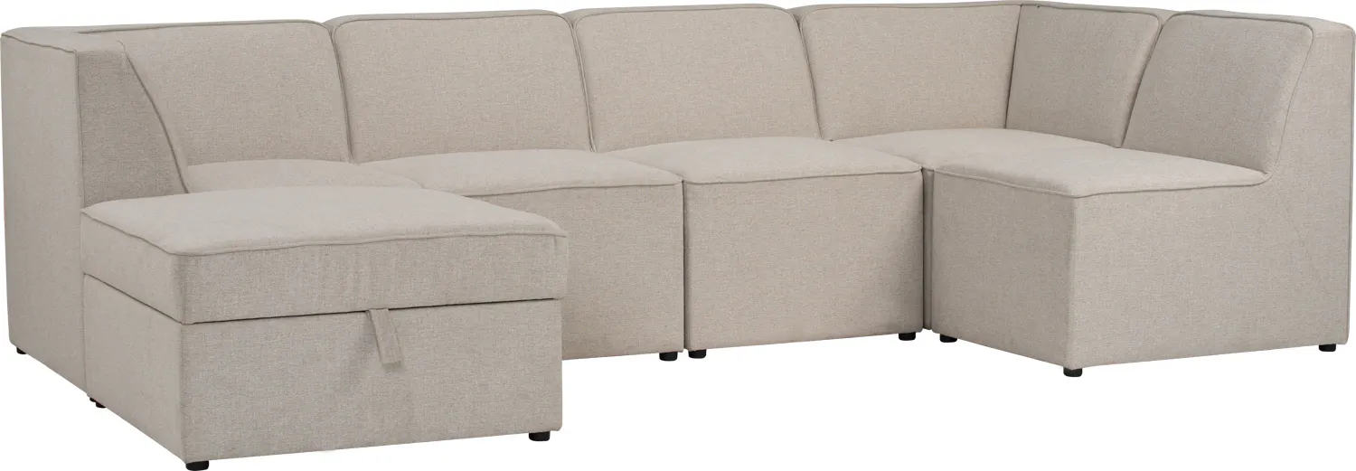 Tony Storage Ottoman - White - 12 - Cream upholstered sectional sofa, three-seater design, beige fabric, modern style