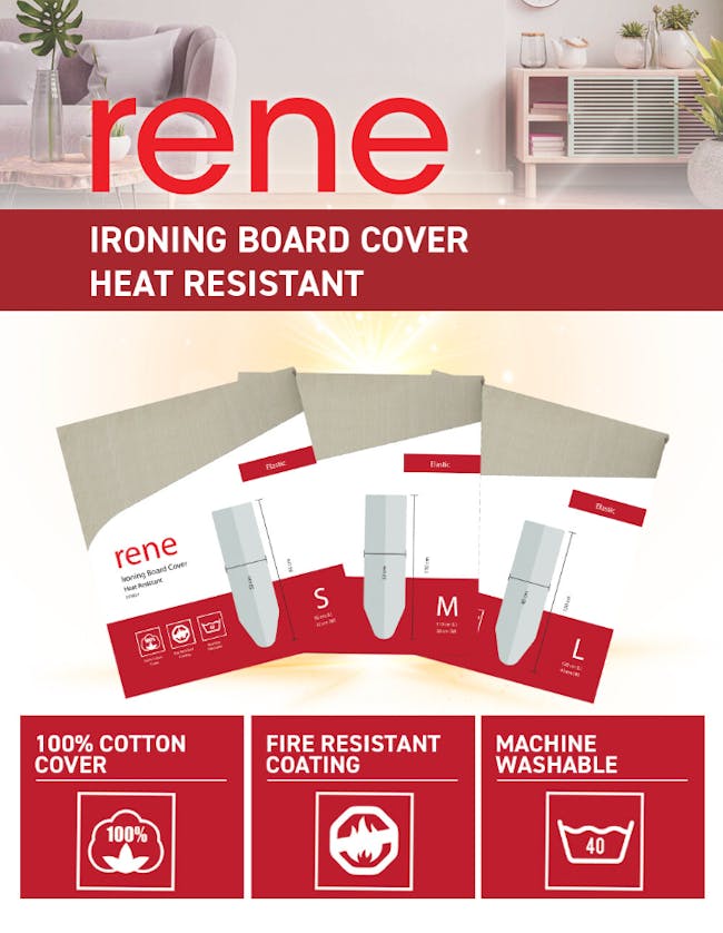 Rene Cotton Ironing Board Cover Heat Resistant 3mm Padding (3 Sizes) - Small: 30.5 x 94cm - 4