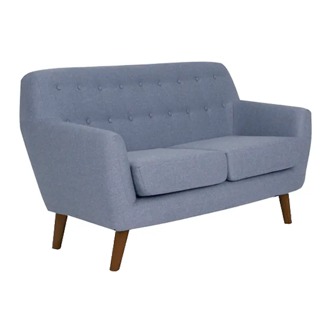 Emma 2 Seater Sofa - Dusk Blue - 2 - Modern upholstered sofa, light blue fabric, tufted design, armrests, wooden legs