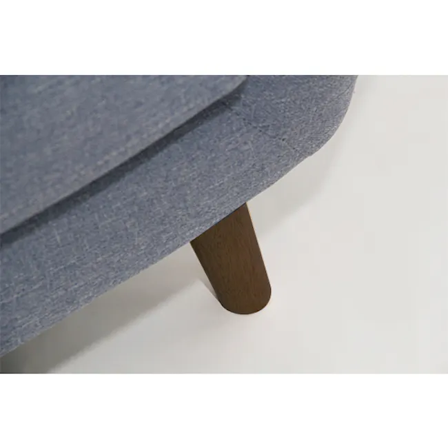 Emma 2 Seater Sofa - Dusk Blue - 9 - Gray upholstered chair with wooden legs, close-up view, minimalist design, modern