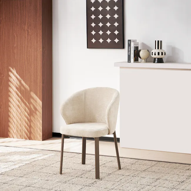 (As-is) Apollo Dining Armchair - Beige, Walnut - 19