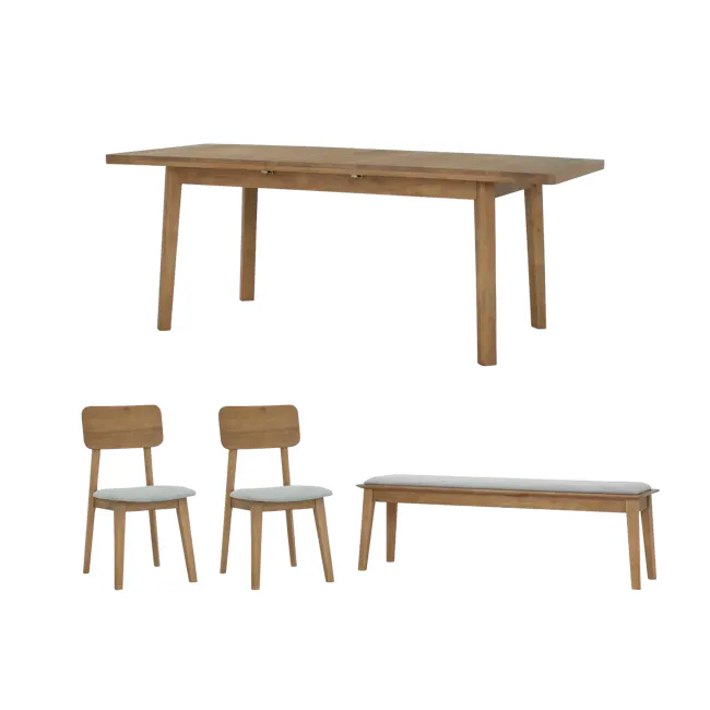 Toronto Extendable Dining Table 1.6m-2m with Toronto Bench 1.5m and 2 Toronto Cushioned Dining Chairs - 1