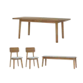 Toronto Extendable Dining Table 1.6m-2m with Toronto Bench 1.5m and 2 Toronto Cushioned Dining Chairs