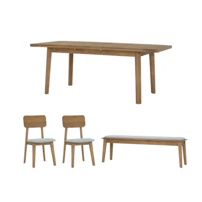 Toronto Extendable Dining Table 1.6m-2m with Toronto Bench 1.5m and 2 Toronto Cushioned Dining Chairs