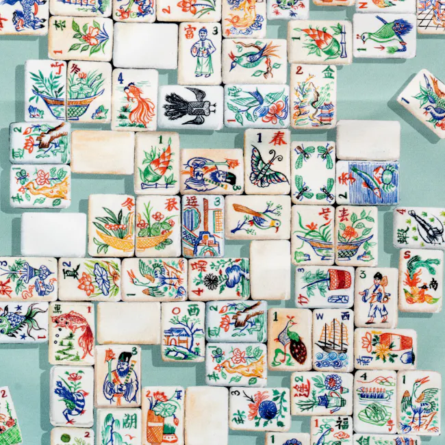 Singlapa Mahjong Shopping Bag - 5 - Colorful Japanese tile set, Traditional Japanese artwork, Dragons, birds, and flowers