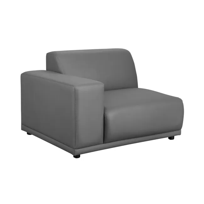 Milan 3 Seater Sofa with Ottoman - Smokey Grey (Faux Leather) - 19 - Modern gray leather sofa, sleek design, comfortable