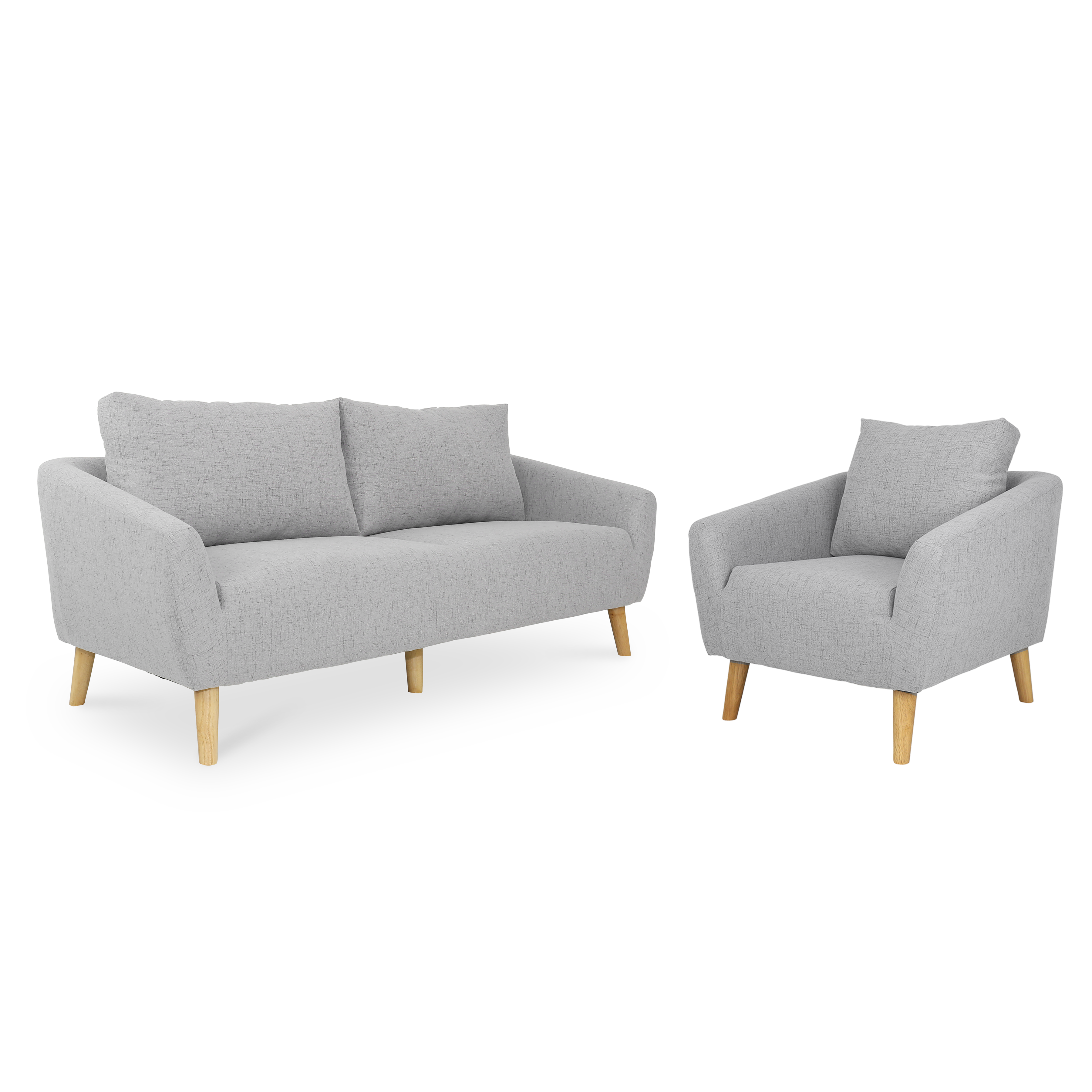 Hana 3 Seater Sofa with Hana Armchair - Light Grey - Image 1
