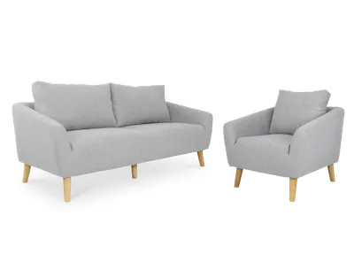 Hana 3 Seater Sofa with Hana Armchair - Light Grey