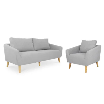 Hana 3 Seater Sofa with Hana Armchair - Light Grey - Image 1