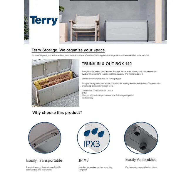 Terry In & Out Box 140 - 4 - Indoor and outdoor storage trunk, durable and versatile, easy to transport, IPX3 rating