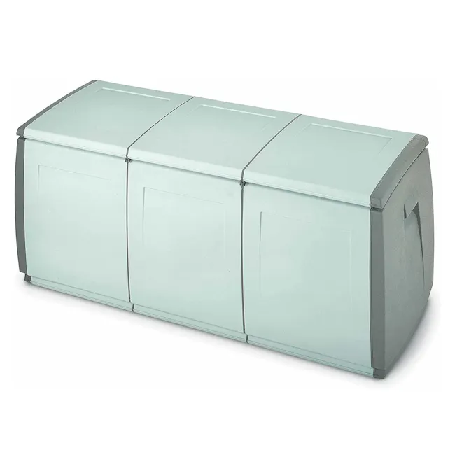 Terry In & Out Box 140 - 1 - Glass-fronted recycling bin, minimalist design, light blue exterior, sleek and modern