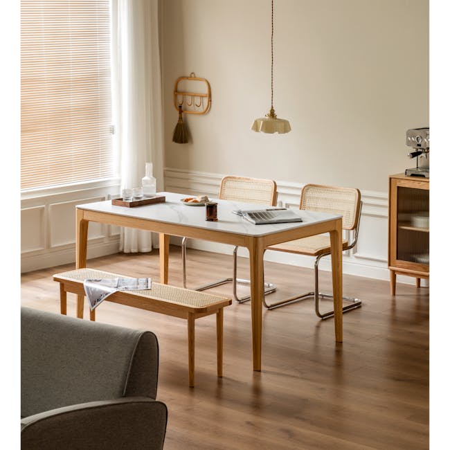 Adelyn Dining Table 1.2m (Sintered Stone) with 4 Solis Chairs in Oak - 14 - Modern minimalist dining room, wooden dining