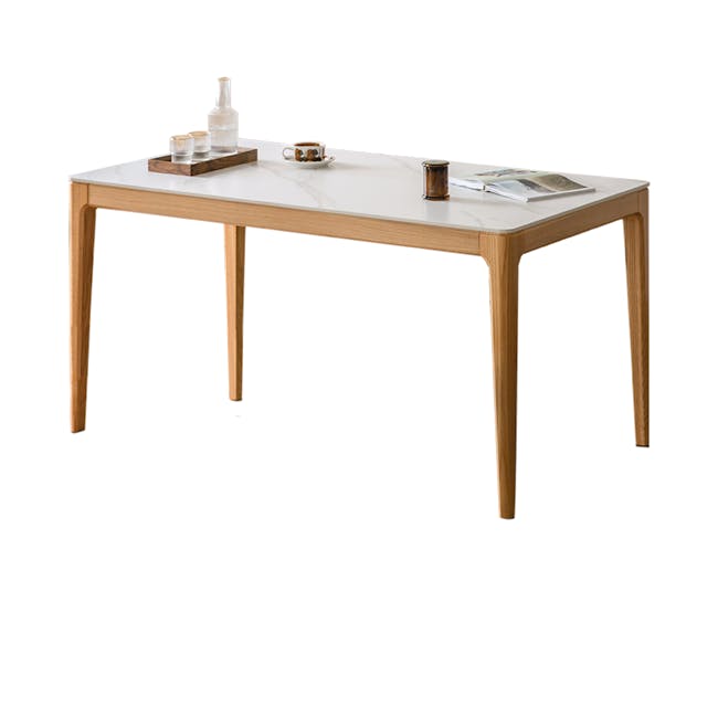 Adelyn Dining Table 1.6m (Sintered Stone) with 4 Niel Chairs in Oak - 3 - Modern minimalist table, light wood legs, marble