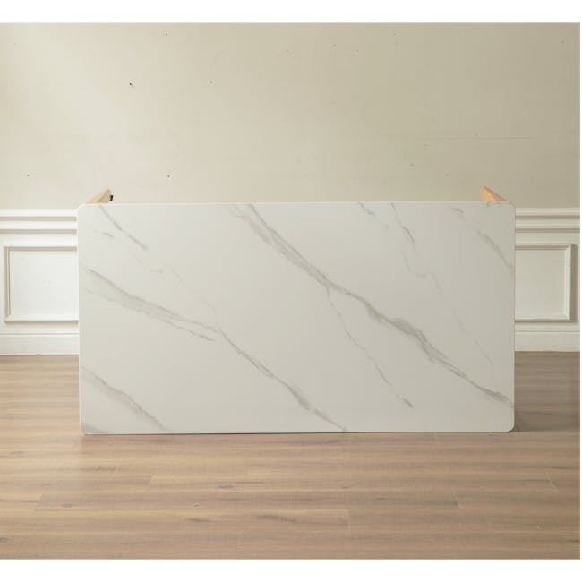 Adelyn Dining Table 1.6m (Sintered Stone) with 4 Niel Chairs in Oak - 25 - White marble panel, minimalist design, wooden