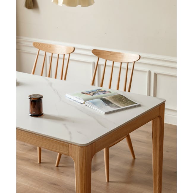 Adelyn Dining Table 1.6m (Sintered Stone) with 4 Niel Chairs in Oak - 8 - Wooden dining table, minimalist design, light wood