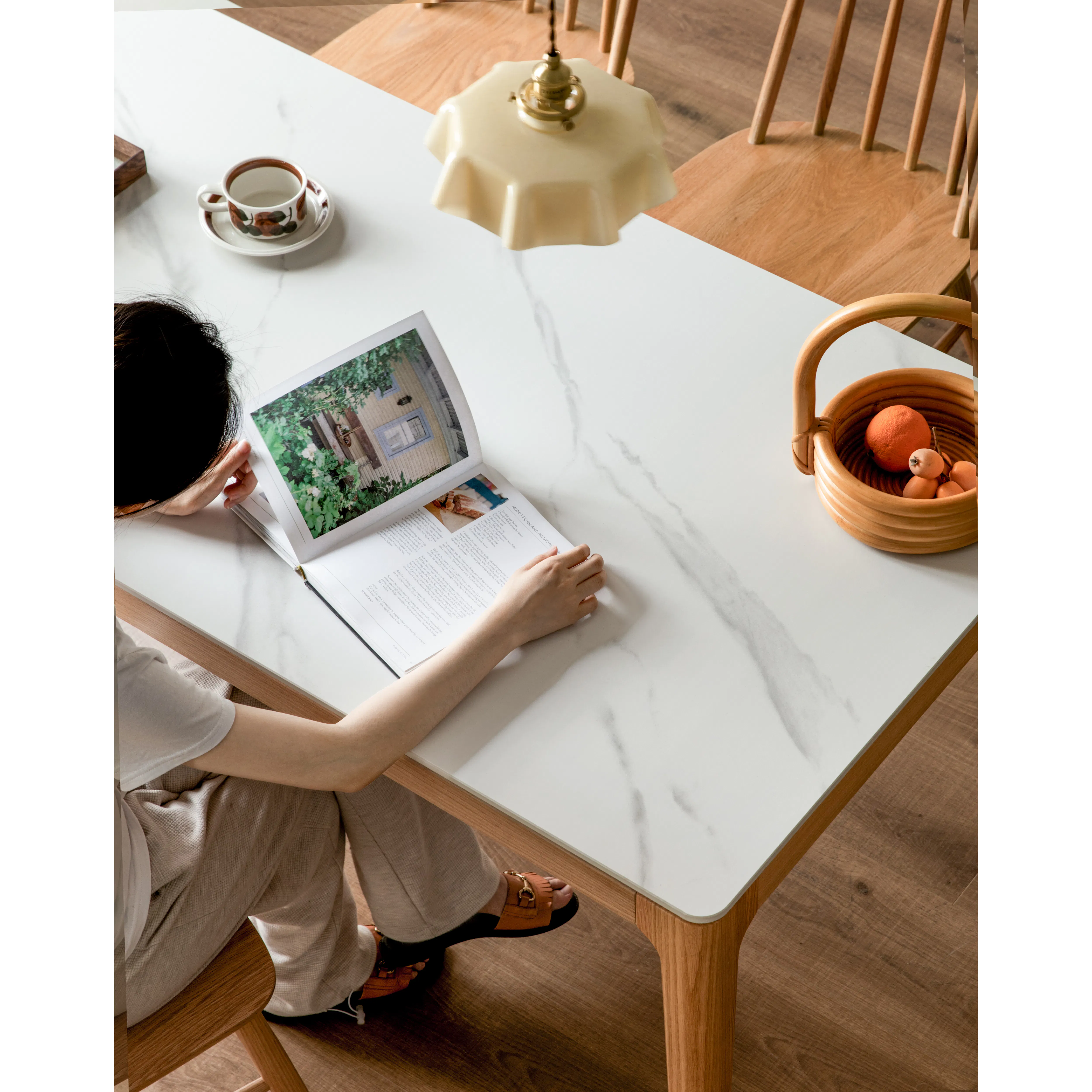 Adelyn Dining Table 1.6m (Sintered Stone) with 4 Niel Chairs in Oak - 14