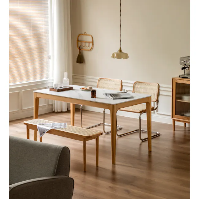 Adelyn Dining Table 1.6m (Sintered Stone) with 2 Niel Chairs and Niel Bench 1.45m in Oak - 9