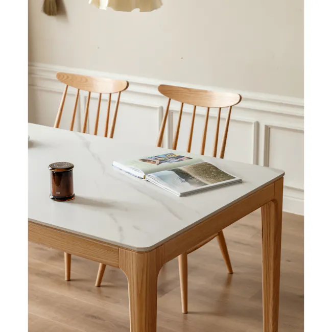 Adelyn Dining Table 1.6m (Sintered Stone) with 2 Niel Chairs and Niel Bench 1.45m in Oak - 12