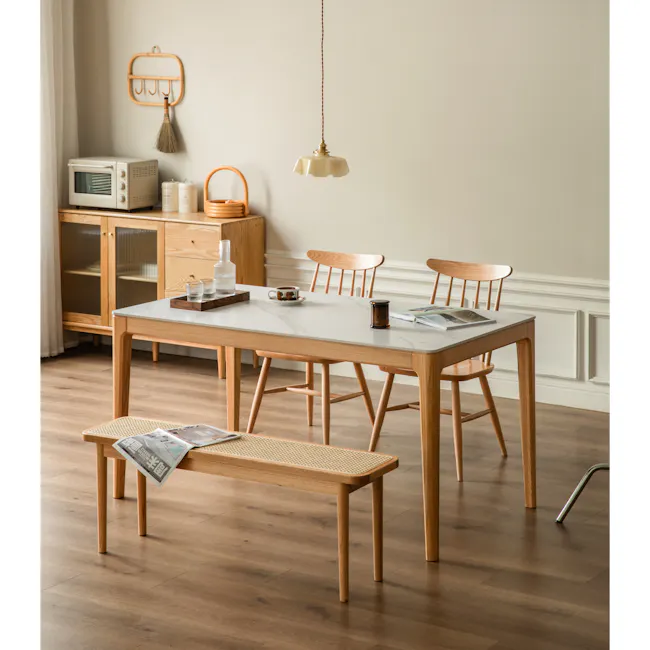 Adelyn Dining Table 1.6m (Sintered Stone) with 2 Niel Chairs and Niel Bench 1.45m in Oak - 13