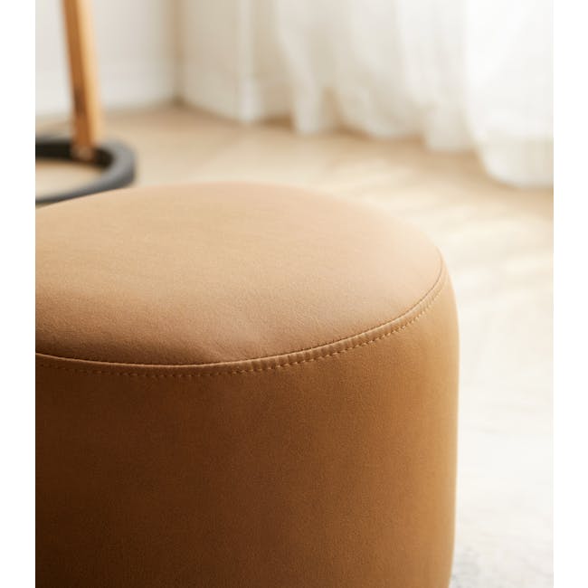 Niyo Stool - Cream - 7 - Smooth, brown, cushioned, round, upholstered, fabric, leather, leather-like, leather surface