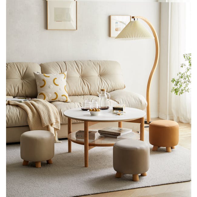 Niyo Stool - Cream - 4 - Minimalist living room, modern furniture, beige sofa, abstract art, cozy atmosphere, round coffee