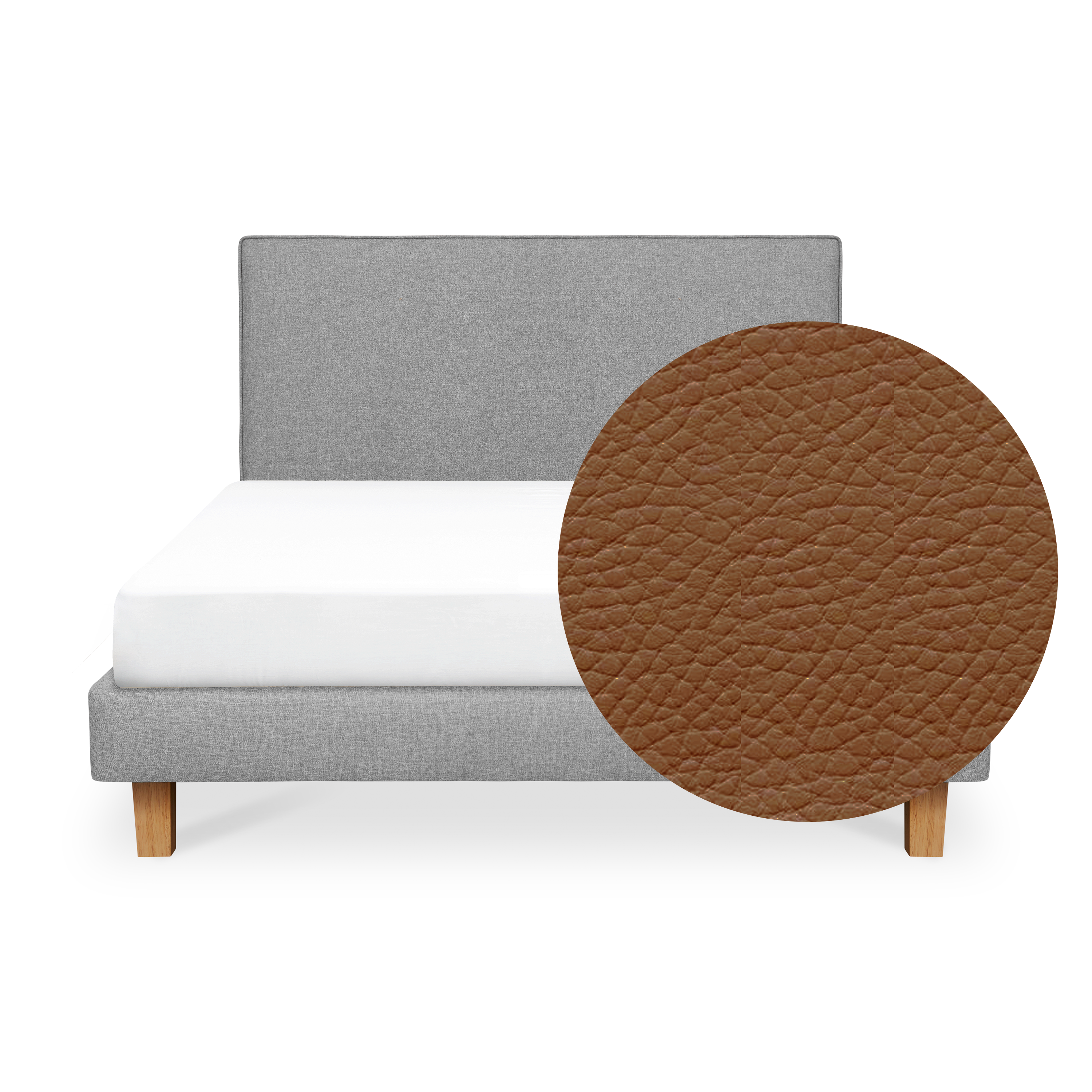 ESSENTIALS Queen Headboard Divan Bed - Tan (Faux leather)