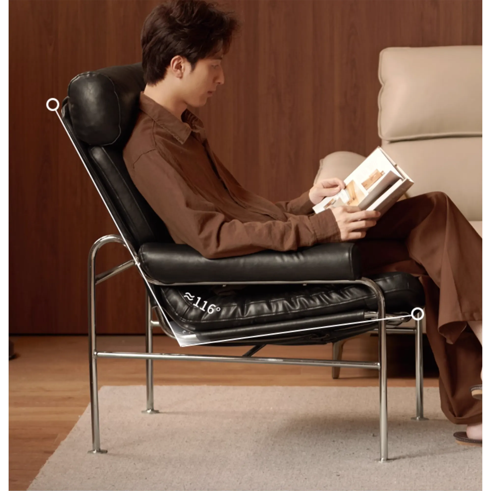 Boni Lounge Chair - Black (Faux Leather) - 11