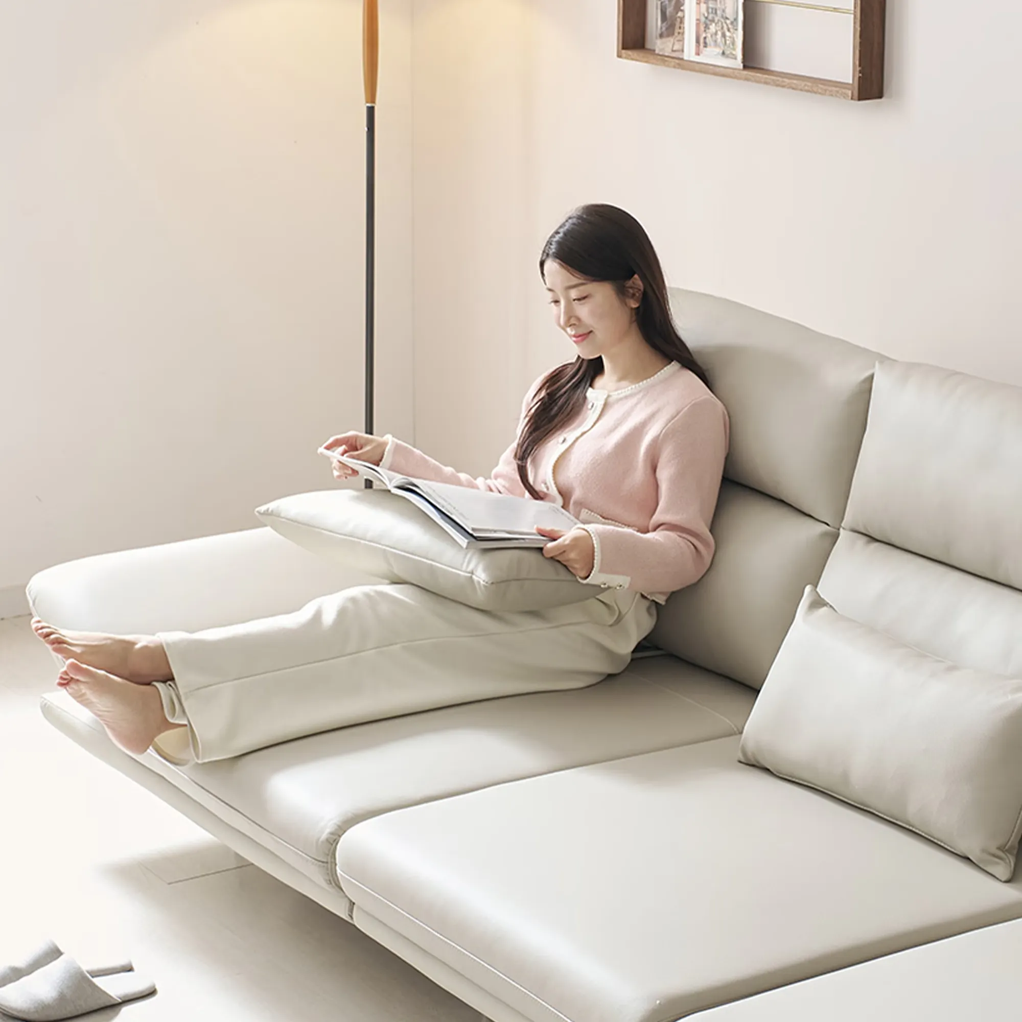 (As-is) Inez 3 Seater Adjustable Sofa - Tan (Faux Leather) - 10