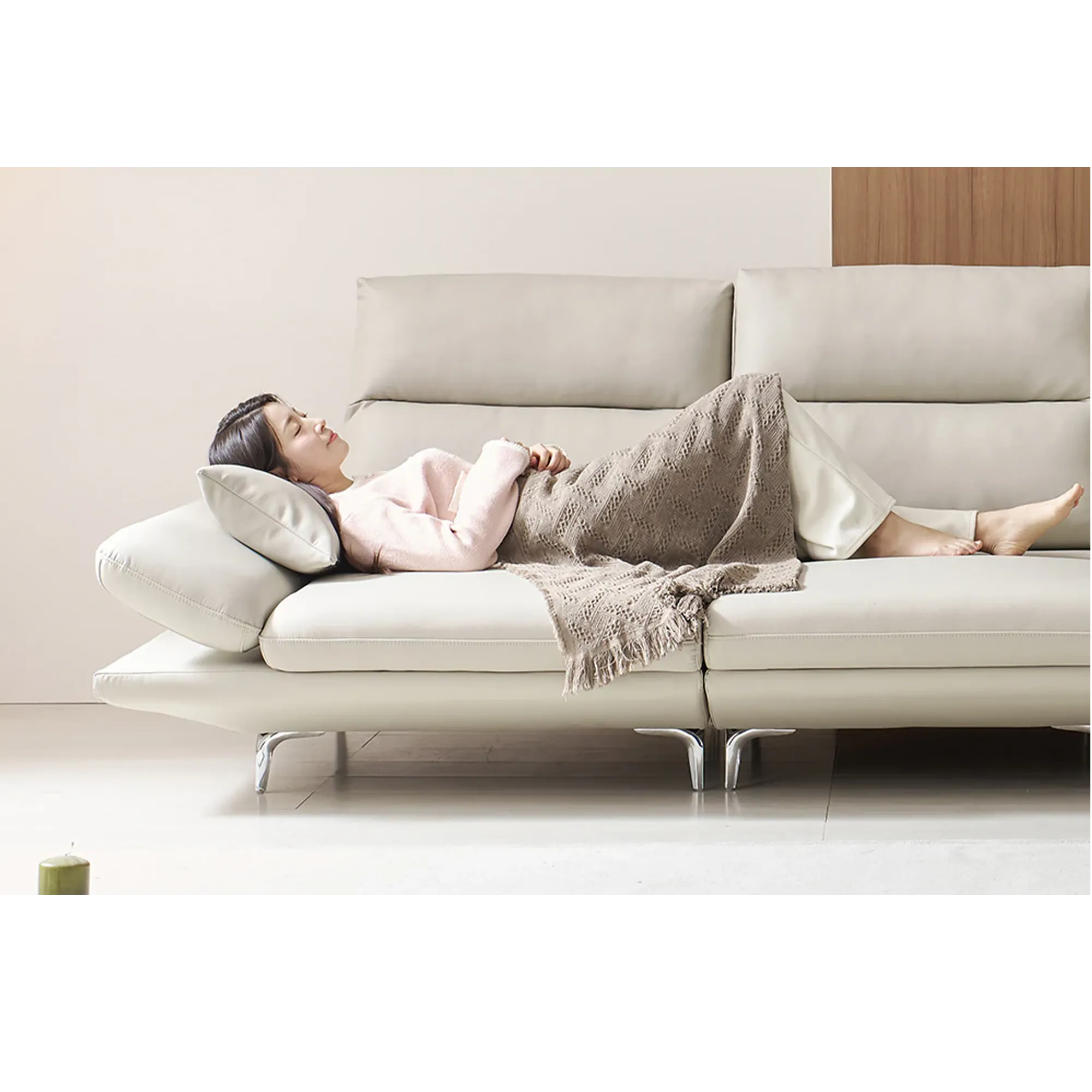 (As-is) Inez 3 Seater Adjustable Sofa - Tan (Faux Leather) - 14