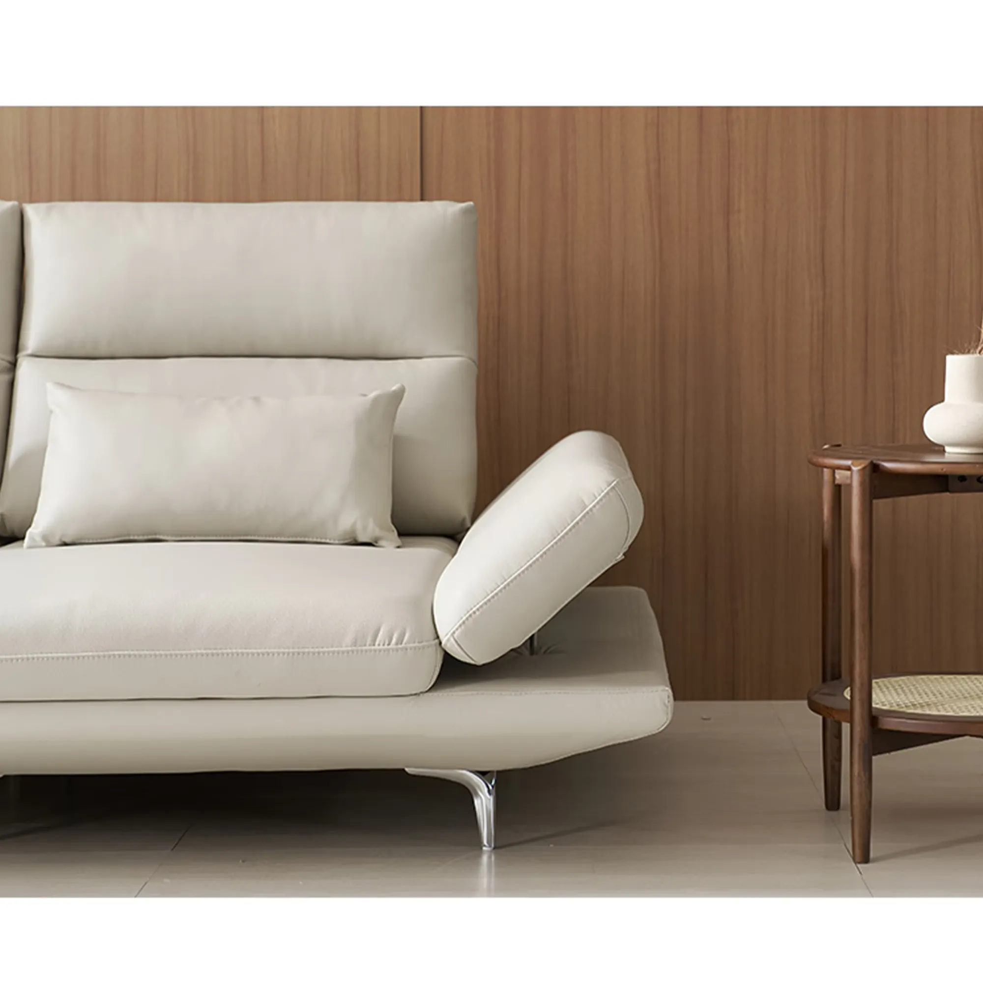 (As-is) Inez 3 Seater Adjustable Sofa - Tan (Faux Leather) - 16