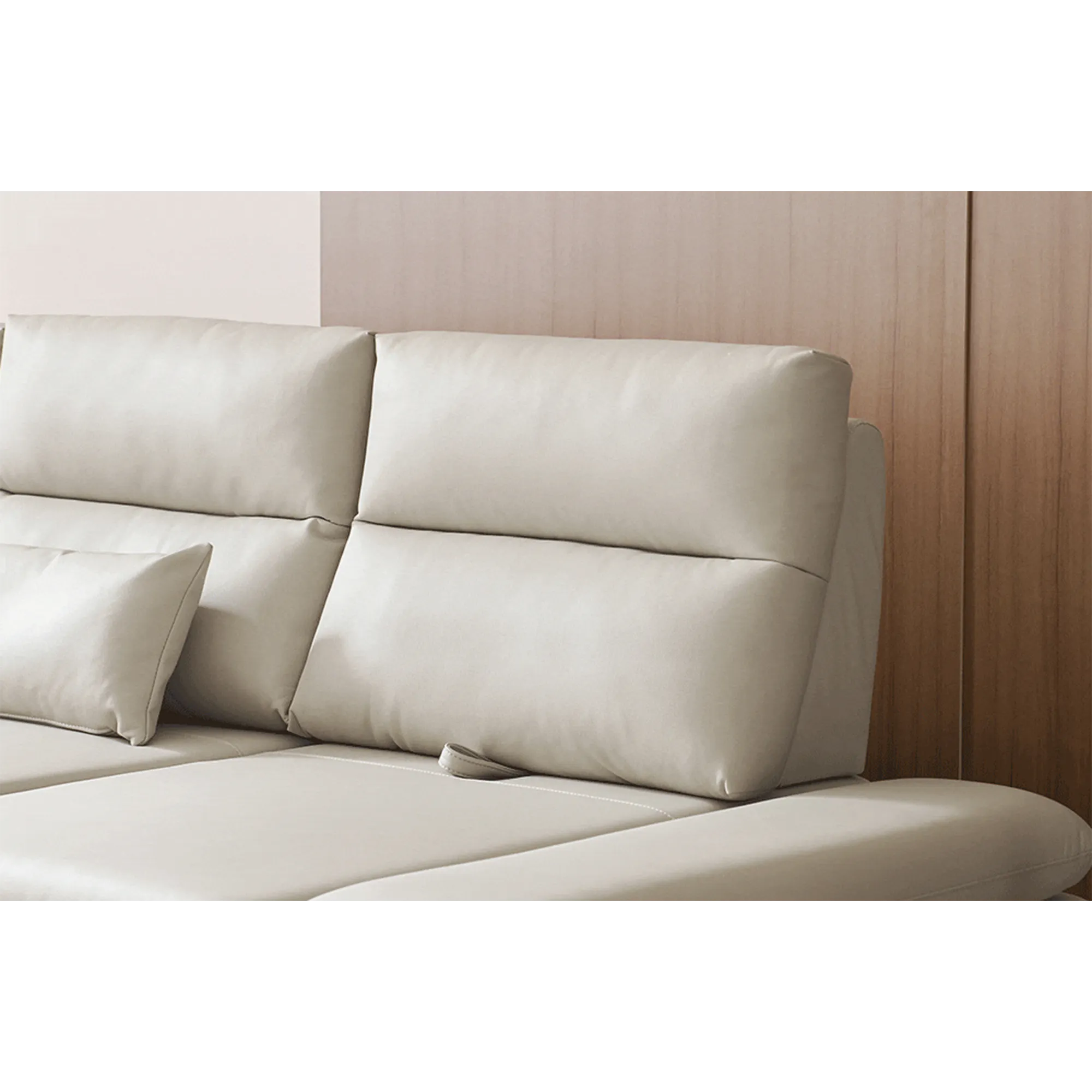 (As-is) Inez 3 Seater Adjustable Sofa - Tan (Faux Leather) - 17